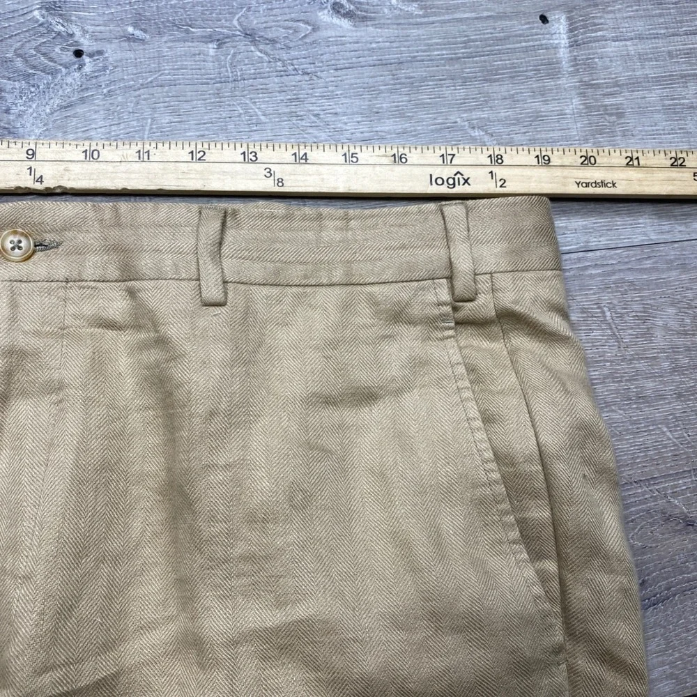 Hart Schaffner Marx Dress Pants Mens 36 Tan Linen Herringbone Made in Italy
